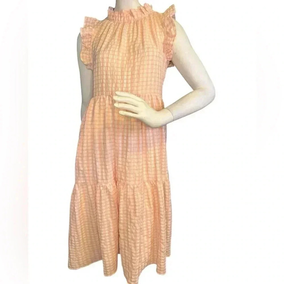 Calixta Gorg Pink Plaid Ruffle Dress Size Small .#87 - Picture 1 of 16